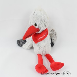 Ausgestopfter Storch Souvenir OHNE MARKE Big Eyes Schal Elsass Weiß Rot Schwarz 33 cm