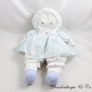 Peluche poupée chiffon bleu coeur fleurs