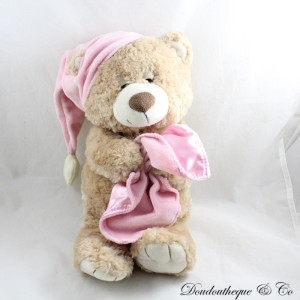 Beige TOYS'R'US Bär Plüschmütze und rosa Schlafdecke 37 cm
