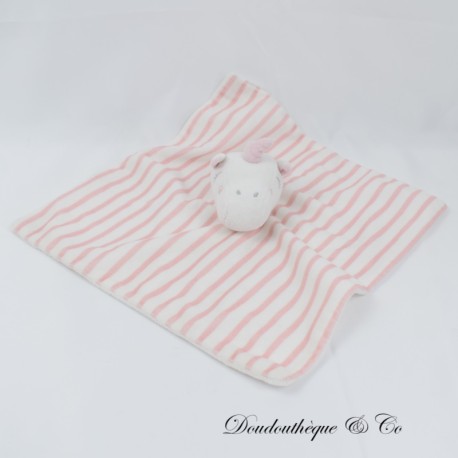 Flat cuddly toy unicorn PRIMARK lines stripes pink Baby Comforter 31 cm