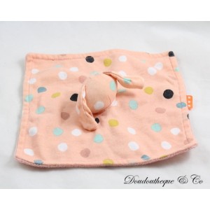 Flaches Kaninchen Kuscheltier OHNE MARKE rosa lachs grün Polka Dots weiß rosa Glocke 19 cm