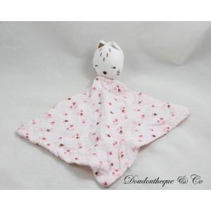 Doudou plat chat OBAIBI lange rose blanc dormeur coeurs 30 cm