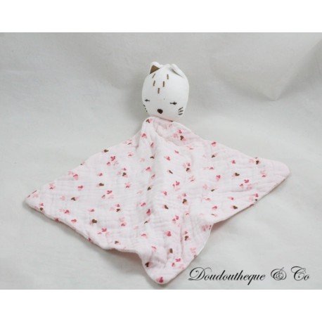 Flaches Kuscheltier Katze OBAIBI Pucktuch rosa weiß Schläfer Herzen 30 cm Flaches Kuscheltier Katze OBAIBI Pucktuch rosa weiß Schläfer Herzen 30 cm