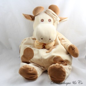 Plush cow pyjama organizer PRISCILLA LARSEN beige brown orange bow tie 48 cm