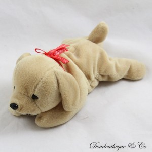 LA REDOUTE hellbraunes längliches rotes Satinband Hundeplüsch 21 cm
