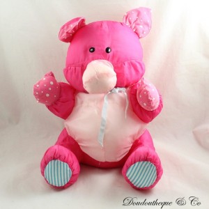 Vintage Puffalump Style Schweineplüsch aus rosa Fallschirm-Canvas mit blauen Streifen 35 m