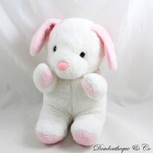 Vintage Hund Plüsch ohne Marke Rosa Weiß 22 cm