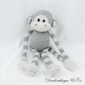 SMALI Monkey Plush Knit Effect Wool Grey and White Stripes 37 cm