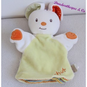 Doudou plat marionnette Vache Bébé 9 / Bébé9 carré  orange rouge 29 cm