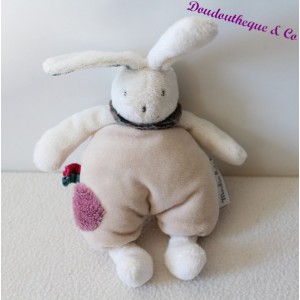 Rabbit comforter MOULIN ROTY white beige purple bells 27 cm