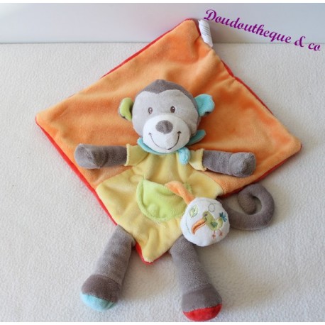 Doudou singe plat orange et jaune NICOTOY