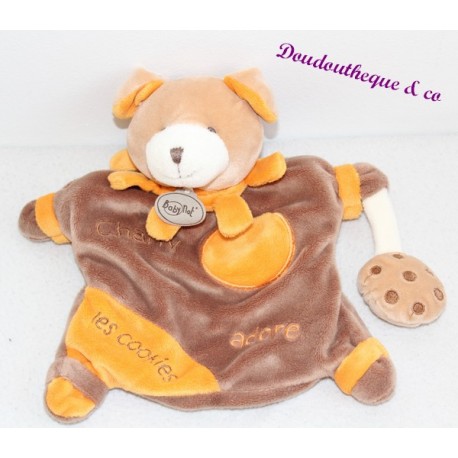 Doudou marionnette chien BABY NAT' Charly adore les cookies marron orange