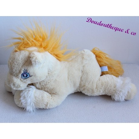 Peluche Cheval GIPSY beige créme jaune yeux bleu 39 cm