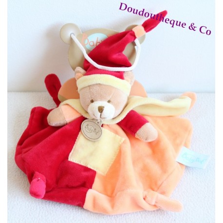 Doudou plat Ours mem pas cap / mem pacap BABY NAT rouge orange jaune