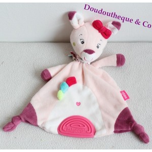 Doudou plat Ours BABYSUN doudou à dentition carrés de couleurs grelot