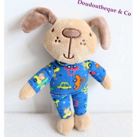 Doudou chien PRIMARK EARLY DAYS pyjama bleu voitures 22 cm