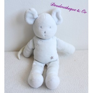 Doudou souris PETIT BATEAU blanche étoile grise 22 cm