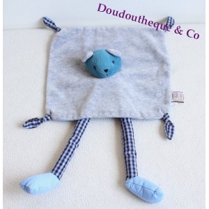 Doudou Ours Plat THEO ET INES Bleu Et Gris Longue Jambe