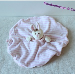 Doudou Lapin BUKOWSKI Robe Rayé Rose Et Couronne Fleurs Sur La Tête