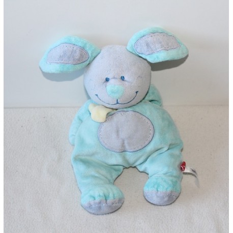 Doudou Kaninchen TEX BABY blau grau Schal gelb 25 cm Doudou Kaninchen TEX BABY blau grau Schal gelb 25 cm