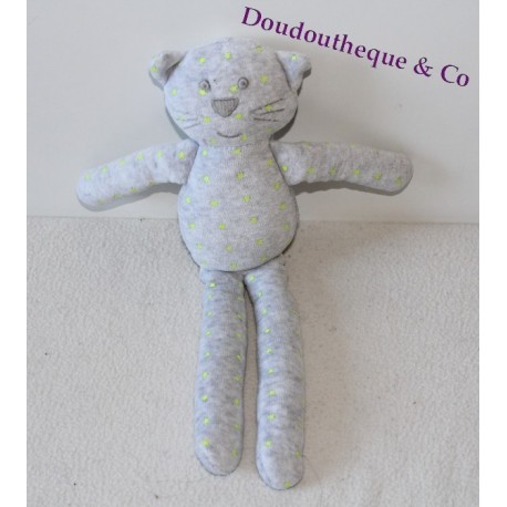 Doudou cat BOUT'CHOU Monoprix grey yellow green star 30 cm