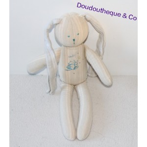 Doudou Kaninchen kleines Boot Chut! Grau und Beige Faden blau 30 cm