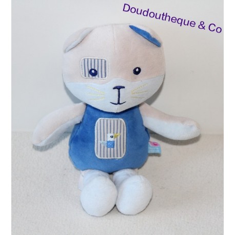 Doudou chat SUCRE D'ORGE gris avec libellules brodées