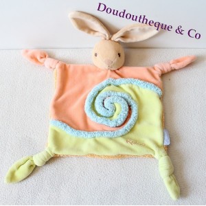 Doudou Lapin plat KALOO lollies orange et vert spirale bleu