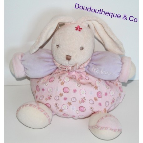 Doudou lapin KALOO collection Lilirose / Lili Rose fleur rose 22 cm